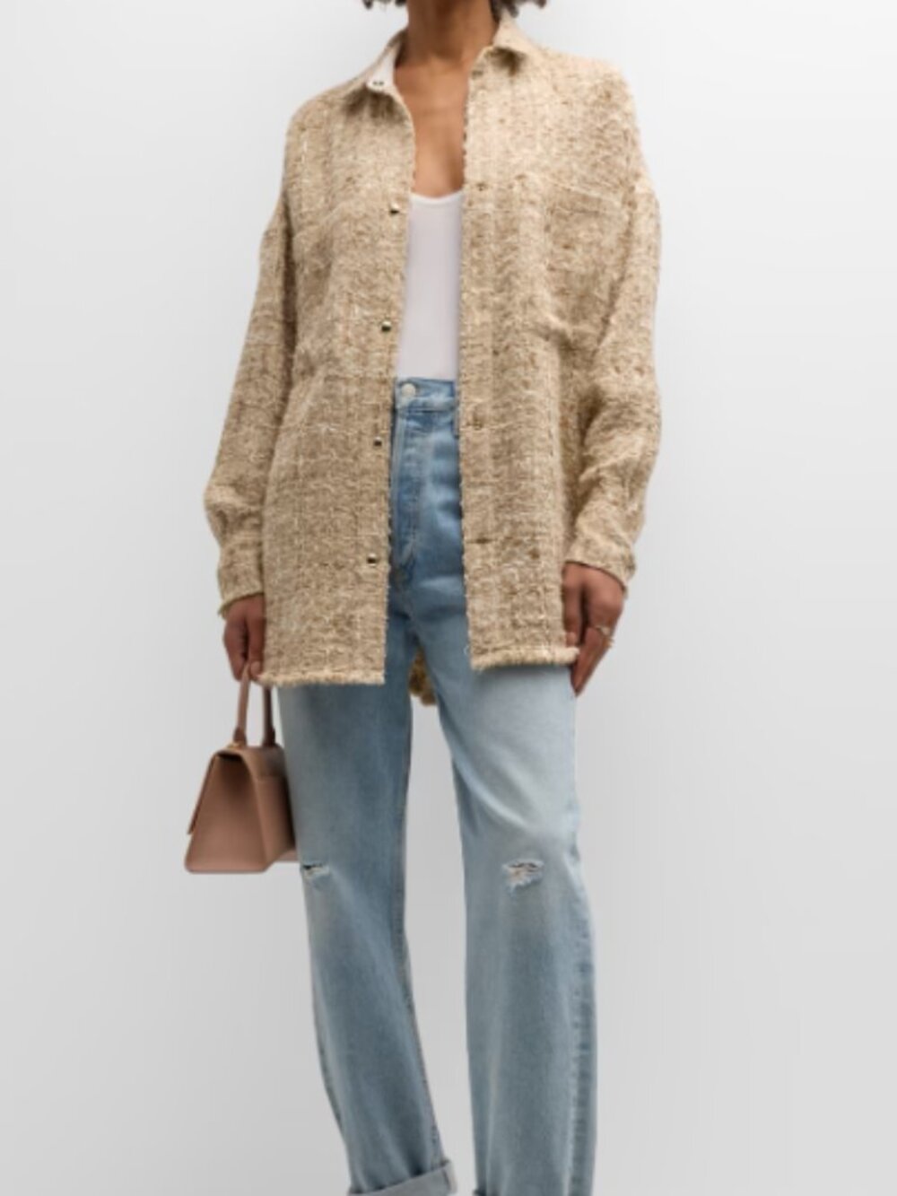 IRO Paris Timera Tweed Patch Pocket Shirt Jacket Shacket FR42/US10 Mixed Beige